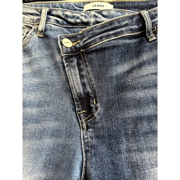 Ceros Distressed Straight Asymmetrical Front Woman's Jeans Size 30 Denim Blue - Picture 11 of 16